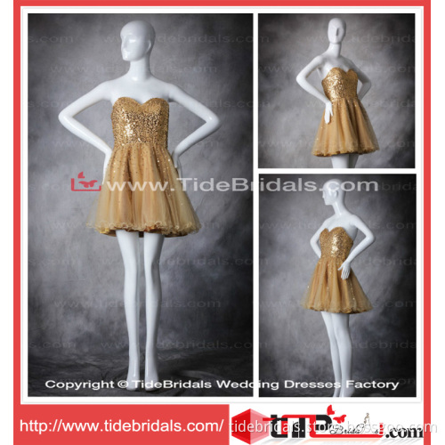 Homecoming Dress Sequins Bodice Organza Party Dress Short Mini Strapless Cocktail Dress (10443)